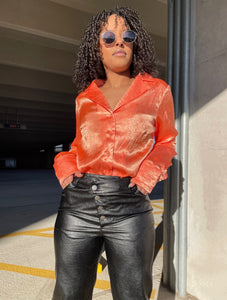 Crinkle Satin Top- Orange